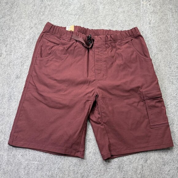 prAna Stretch Zion E-Waist Short II Men 2XL Maroon Red Hybrid Belted 10" Cargo - Picture 1 of 15
